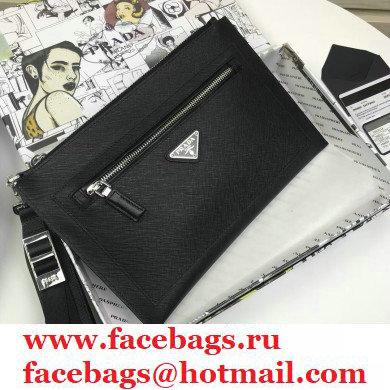 Prada Saffiano Leather Pouch Clutch Bag with Wristlet 2NH009 Black