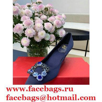 Roger Vivier Heel 6.5cm Flower Strass Buckle Pumps in Satin Dark Blue