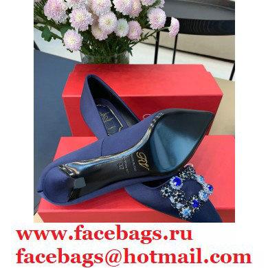 Roger Vivier Heel 6.5cm Flower Strass Buckle Pumps in Satin Dark Blue