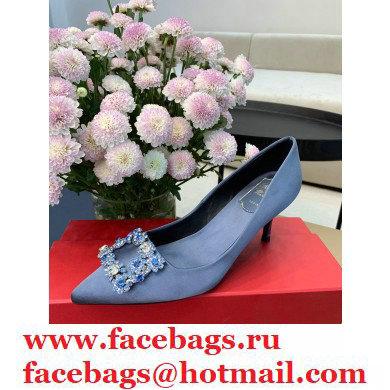 Roger Vivier Heel 6.5cm Flower Strass Buckle Pumps in Satin Light Blue