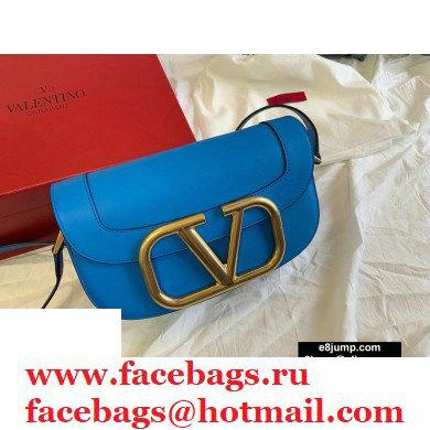 Valentino Supervee Calfskin Crossbody Large Bag Neon Blue/Gold 2020