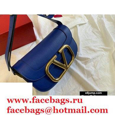 Valentino Supervee Calfskin Crossbody Large Bag Royal Blue/Gold 2020 - Click Image to Close