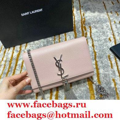 saint laurent Kate chain and tassel bag in caviar leather 474366 pink/silver