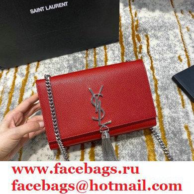 saint laurent Kate chain and tassel bag in caviar leather 474366 red/silver