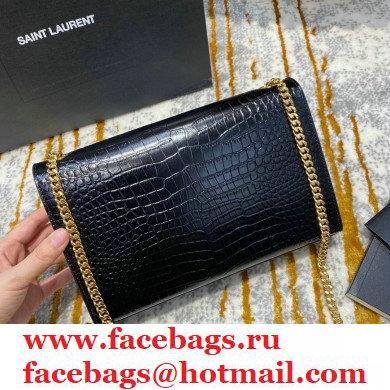 saint laurent Kate chain wallet with tassel in crocodile embossed leather 354119 black/gold - Click Image to Close