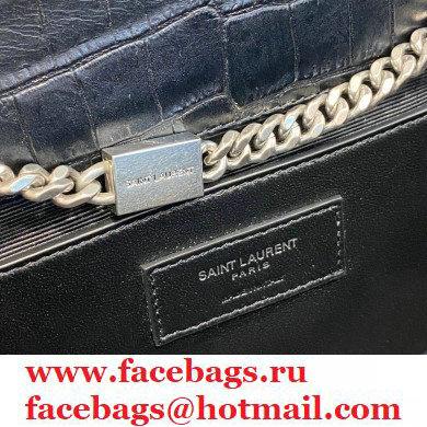 saint laurent Kate chain wallet with tassel in crocodile embossed leather 354119 black/silver
