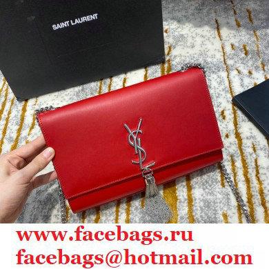 saint laurent Kate chain wallet with tassel in smooth calfskin 354119 red/SILVER