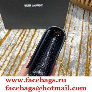 saint laurent mini Kate chain wallet with tassel in crocodile embossed leather 354120 black/gold saint laurent mini Kate chain wallet with tassel in crocodile embossed leather 354120 black/gold