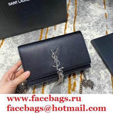 saint laurent small Kate chain wallet with tassel in caviar leather 452159 black/silver saint laurent small Kate chain wallet with tassel in caviar leather 452159 black/silver