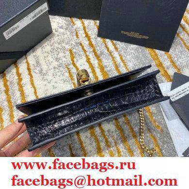 saint laurent small Kate chain wallet with tassel in crocodile embossed leather 452159 black/gold