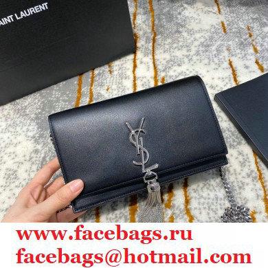 saint laurent small Kate chain wallet with tassel in smooth calfskin 452159 black/silver