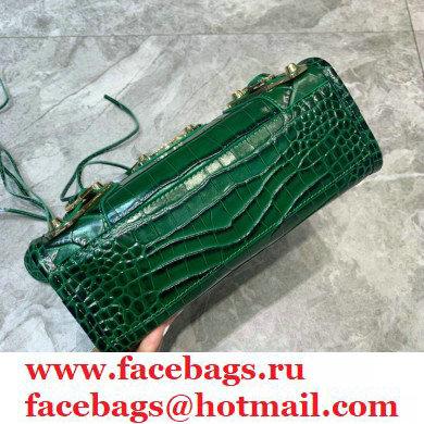 Balenciaga Classic City Mini Bag Crocodile Embossed Calfskin Green/Gold