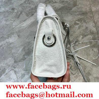 Balenciaga Classic City Mini Bag Crocodile Embossed Calfskin White/Silver - Click Image to Close