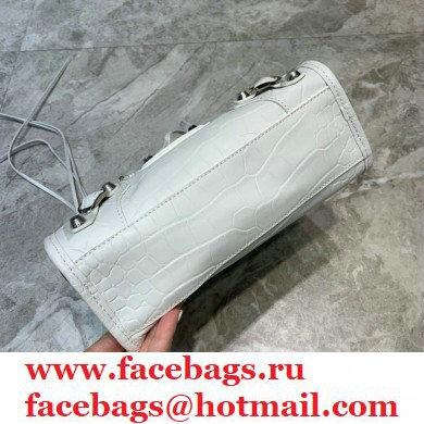 Balenciaga Classic City Mini Bag Crocodile Embossed Calfskin White/Silver - Click Image to Close