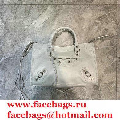 Balenciaga Classic City Small Bag Crocodile Embossed Calfskin White/Silver