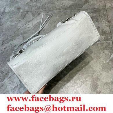 Balenciaga Classic City Small Bag Crocodile Embossed Calfskin White/Silver - Click Image to Close