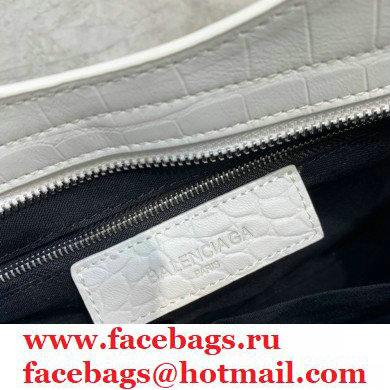 Balenciaga Classic City Small Bag Crocodile Embossed Calfskin White/Silver - Click Image to Close