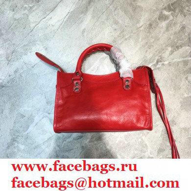 Balenciaga Classic Mini City Bag with Logo Strap Red