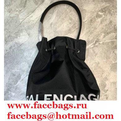 Balenciaga Wheel S Drawstring Bucket Bag Nylon Black - Click Image to Close