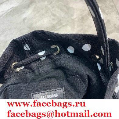 Balenciaga Wheel XS Drawstring Bucket Bag Nylon Polkadots Black