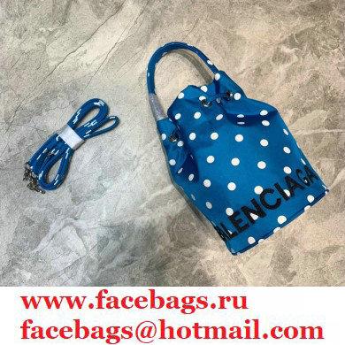 Balenciaga Wheel XS Drawstring Bucket Bag Nylon Polkadots Blue
