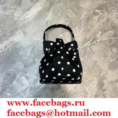 Balenciaga Wheel XXS Drawstring Bucket Bag Nylon Polkadots Black