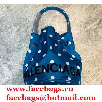 Balenciaga Wheel XXS Drawstring Bucket Bag Nylon Polkadots Blue
