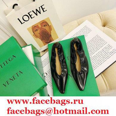Bottega Veneta Almond Toe Flats in Crush Nappa Black 2021 - Click Image to Close