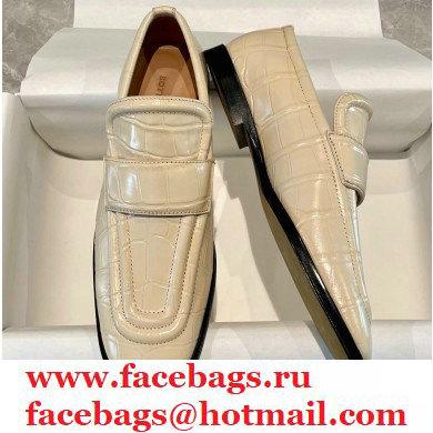 Bottega Veneta Crocodile Print Calf Leather Loafers Beige 2021 - Click Image to Close