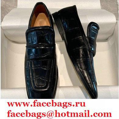 Bottega Veneta Crocodile Print Calf Leather Loafers Black 2021 - Click Image to Close
