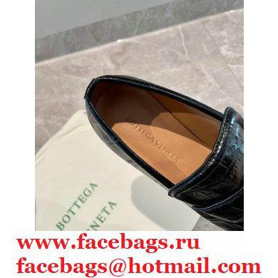 Bottega Veneta Crocodile Print Calf Leather Loafers Black 2021