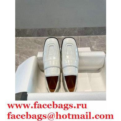 Bottega Veneta Crocodile Print Calf Leather Loafers White 2021
