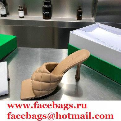 Bottega Veneta Heel 8cm Square Sole Quilted Padded Mules Sandals Beige 2021