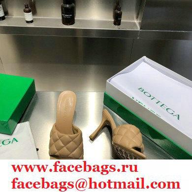 Bottega Veneta Heel 8cm Square Sole Quilted Padded Mules Sandals Beige 2021