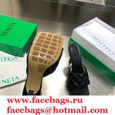 Bottega Veneta Heel 8cm Square Sole Quilted Padded Mules Sandals Black 2021