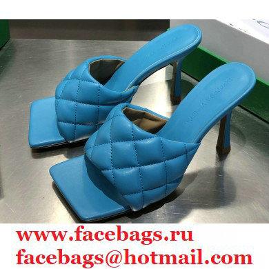 Bottega Veneta Heel 8cm Square Sole Quilted Padded Mules Sandals Blue 2021