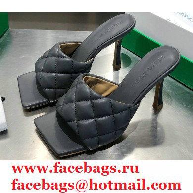 Bottega Veneta Heel 8cm Square Sole Quilted Padded Mules Sandals Dark Gray 2021 - Click Image to Close