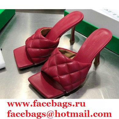 Bottega Veneta Heel 8cm Square Sole Quilted Padded Mules Sandals Dark Red 2021