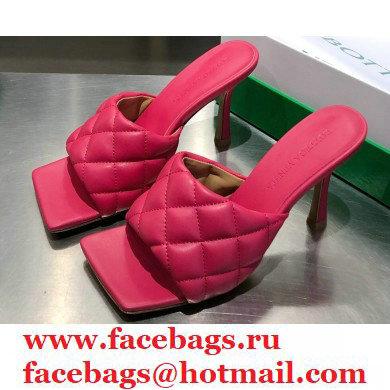Bottega Veneta Heel 8cm Square Sole Quilted Padded Mules Sandals Fuchsia 2021