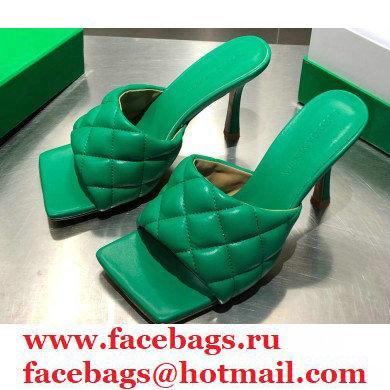 Bottega Veneta Heel 8cm Square Sole Quilted Padded Mules Sandals Green 2021