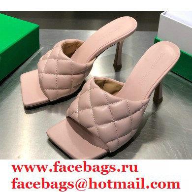 Bottega Veneta Heel 8cm Square Sole Quilted Padded Mules Sandals Nude Pink 2021 - Click Image to Close