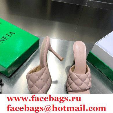 Bottega Veneta Heel 8cm Square Sole Quilted Padded Mules Sandals Nude Pink 2021