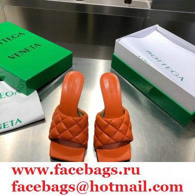 Bottega Veneta Heel 8cm Square Sole Quilted Padded Mules Sandals Orange 2021 - Click Image to Close