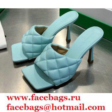 Bottega Veneta Heel 8cm Square Sole Quilted Padded Mules Sandals Pale Blue 2021