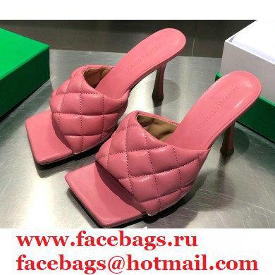 Bottega Veneta Heel 8cm Square Sole Quilted Padded Mules Sandals Pink 2021 - Click Image to Close