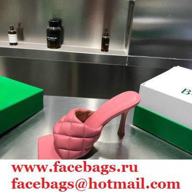 Bottega Veneta Heel 8cm Square Sole Quilted Padded Mules Sandals Pink 2021