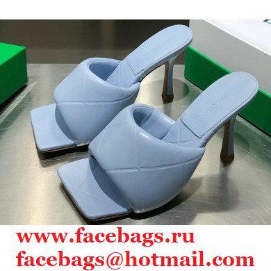 Bottega Veneta Heel 9cm Square Sole Quilted The Rubber Lido Mules Sandals Baby Blue 2021
