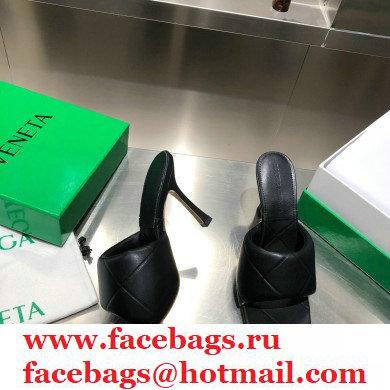 Bottega Veneta Heel 9cm Square Sole Quilted The Rubber Lido Mules Sandals Black 2021 - Click Image to Close