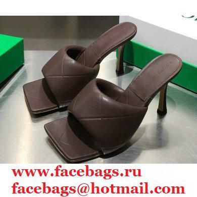 Bottega Veneta Heel 9cm Square Sole Quilted The Rubber Lido Mules Sandals Coffee 2021 - Click Image to Close