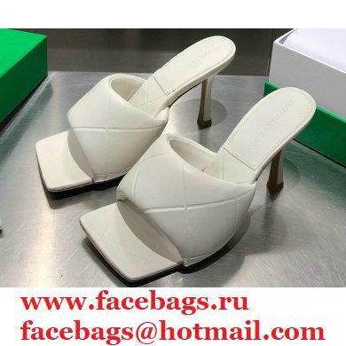 Bottega Veneta Heel 9cm Square Sole Quilted The Rubber Lido Mules Sandals Creamy 2021 - Click Image to Close